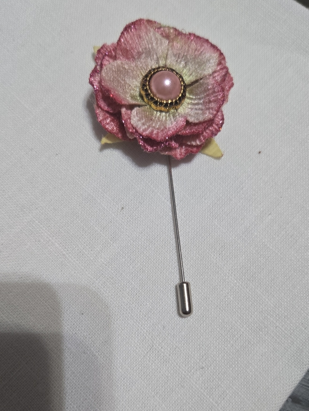 Pink Floral Pearl-Accent Stick Brooch